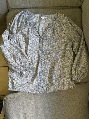 GAP Blue and Yellow Floral Peasant Top